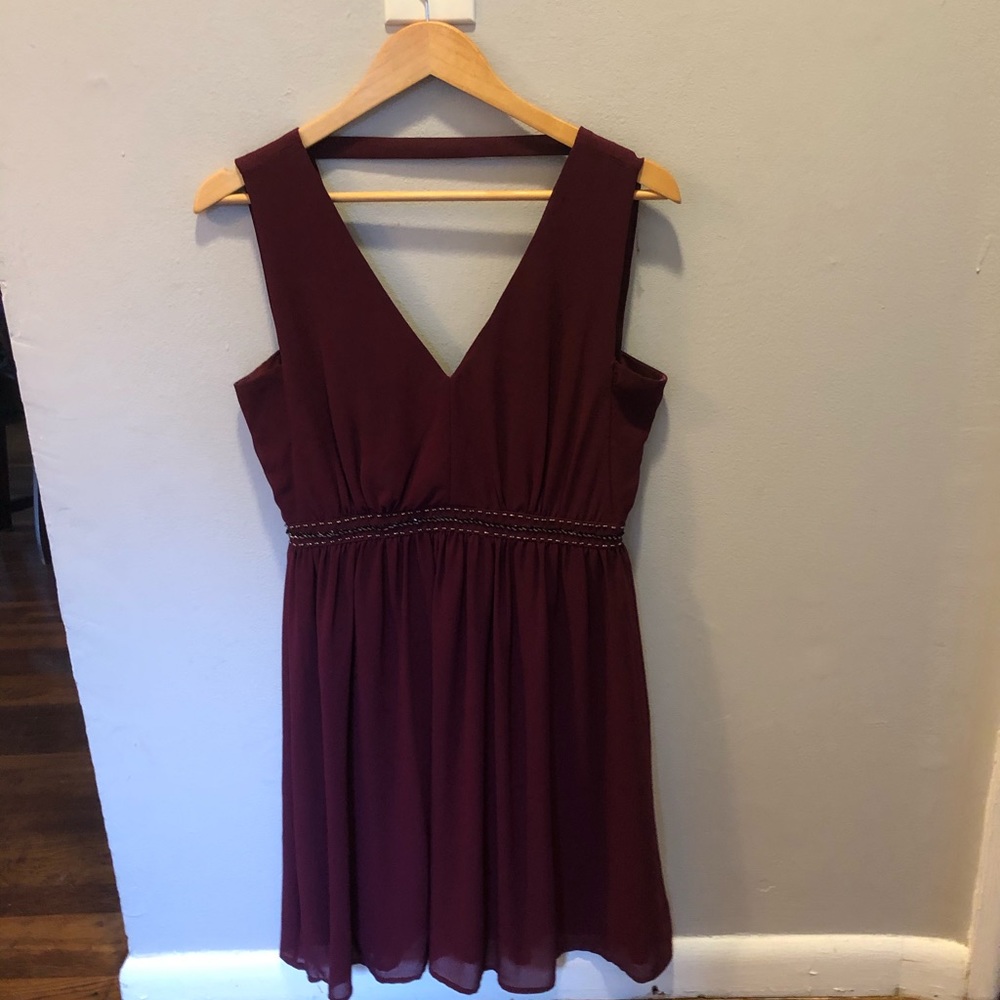 Maroon beaded waist dress